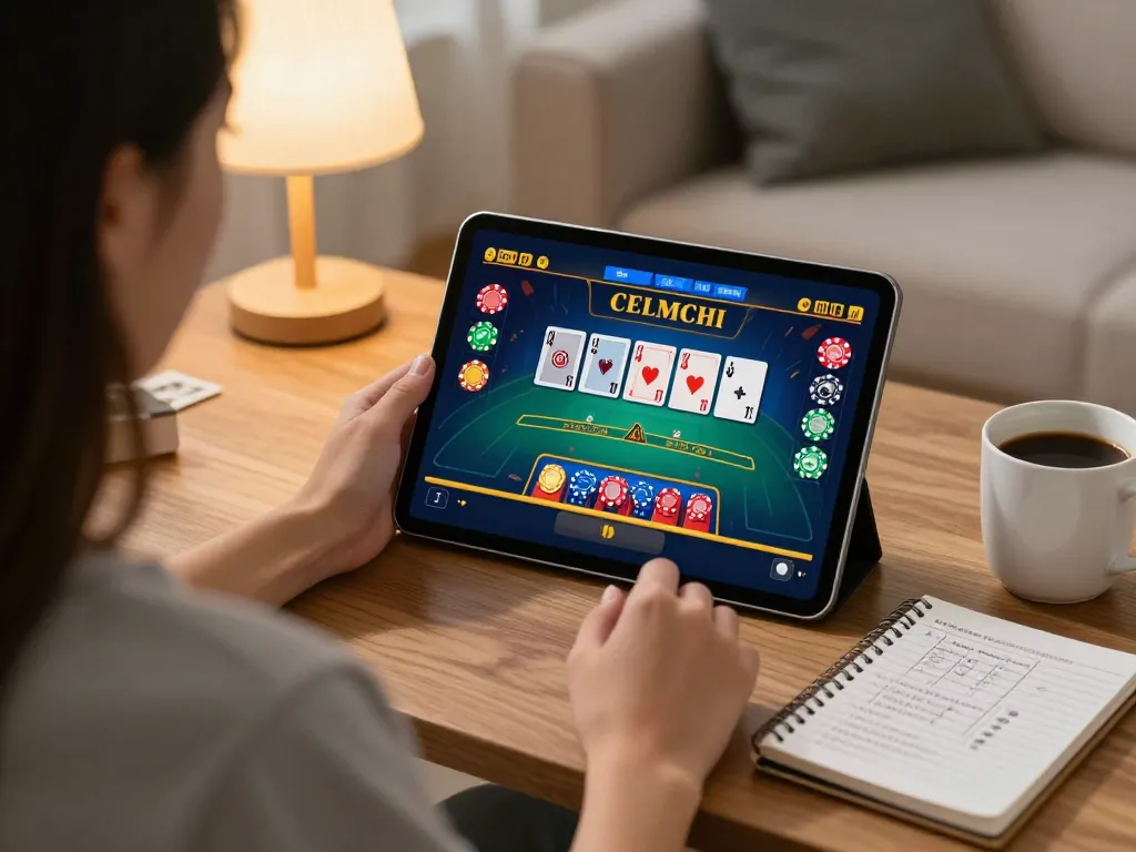 Player enjoying king33 online live casino game on tablet at home, showcasing engaging gameplay.