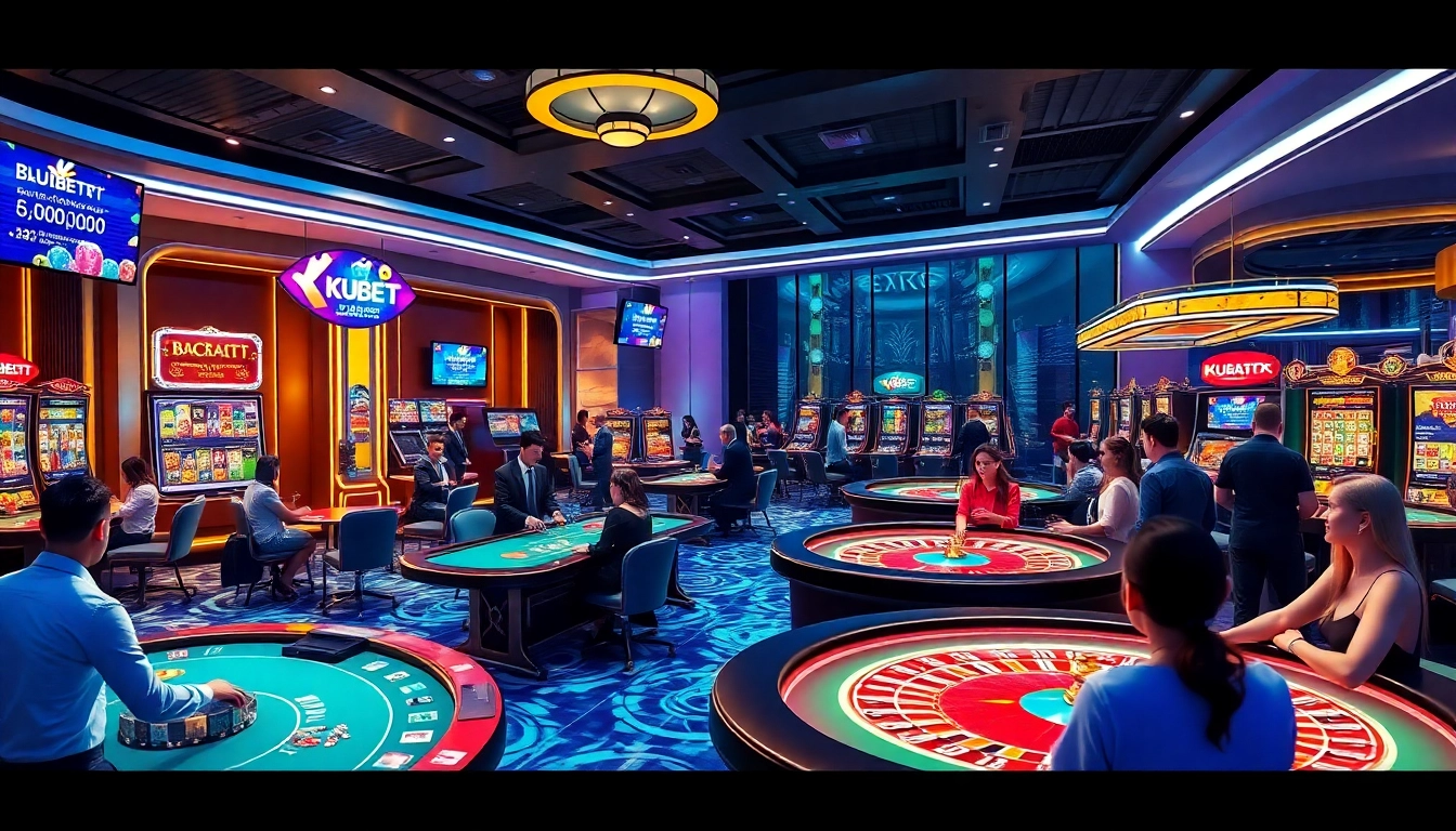 KUBET dev showcases vibrant online gaming with engaging players and modern casino aesthetics.