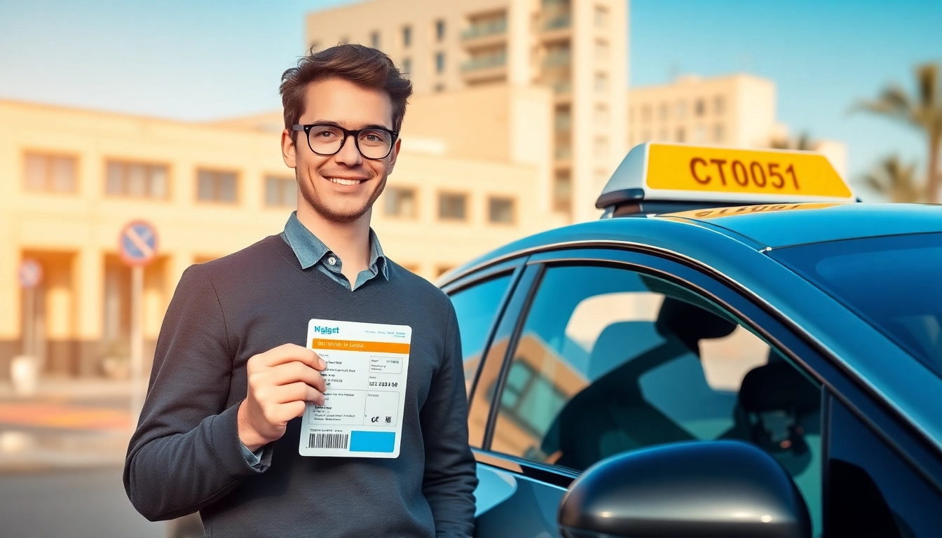 Professional driver showcasing rijbewijs kopen with a valid driving license in an urban setting