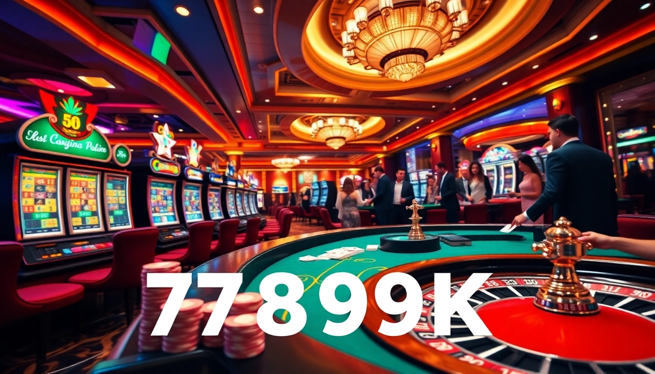 Gambling action at a vibrant casino with tables, chips, and the keyword 789K featured prominently.