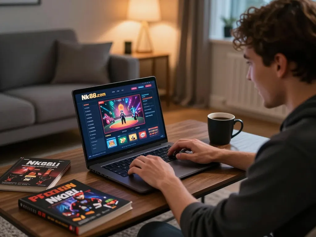 Engaging gameplay on Nk88.com casino interface during an evening gaming session at home