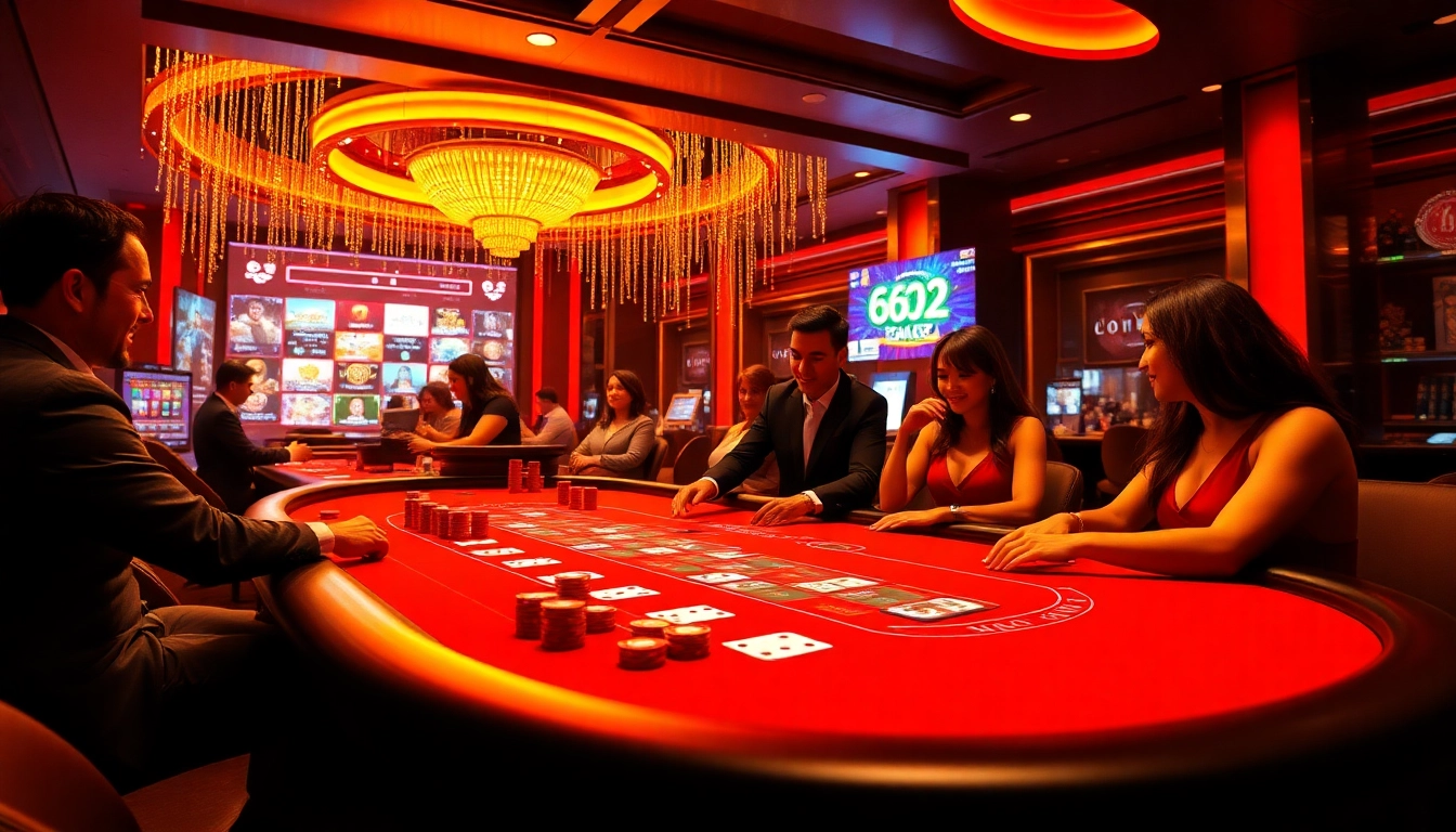 Experience the lively casino atmosphere at 6623 galaxy.com, showcasing vibrant gaming tables and professional dealers.