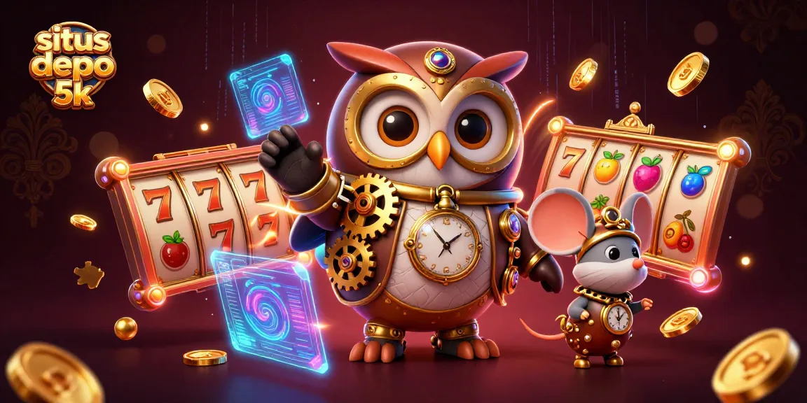 Spin to win on the situs depo 5k slot games featuring a whimsical owl and exciting casino elements.