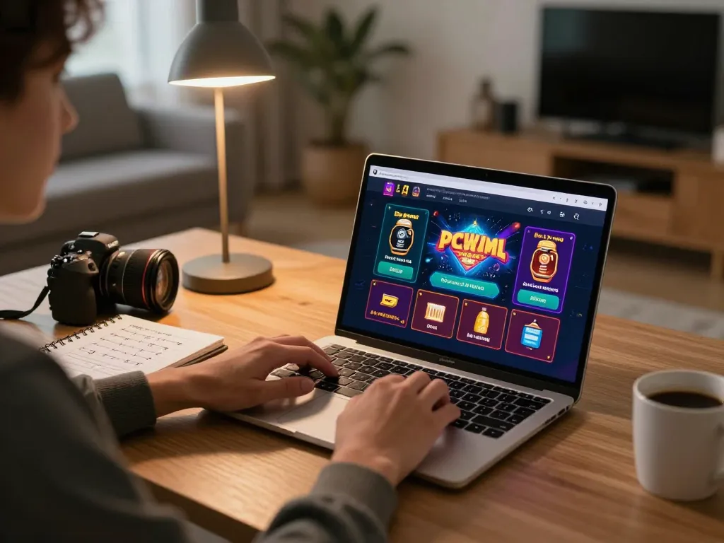 Engaging in strategic betting on TG88 through a laptop with vibrant online casino graphics