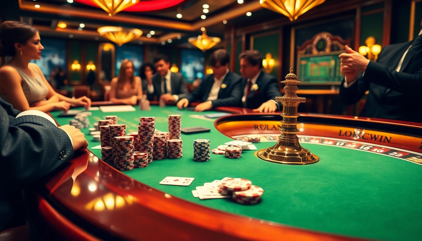 Experience high-stakes poker action at https://luckywin.fan/ with players surrounded by luxurious casino atmosphere.