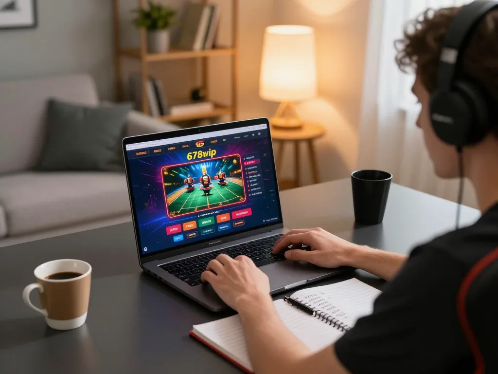 Engaging gaming session at 678vip showcasing a player strategizing with a vibrant casino interface on their laptop