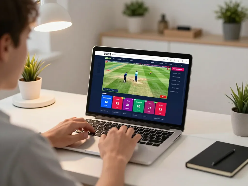 Experience thrilling cricket betting on BK33’s engaging online platform in a cozy home setting.
