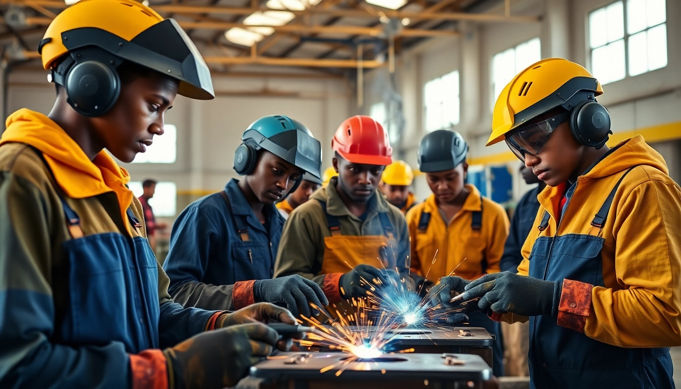 welding training durban: Students practicing hands-on welding at Abethu Skills Development Center.