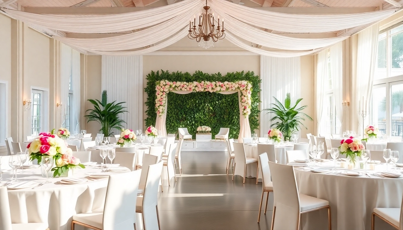Stunning setup of Wedding Event Space Jacksonville with floral decor and inviting ambiance.