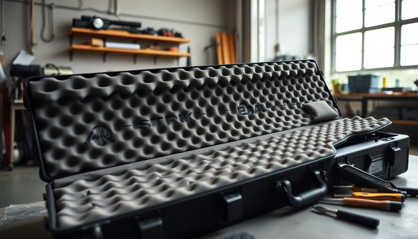 Custom foam for rifle case showcasing precision and durability in a well-lit workspace.
