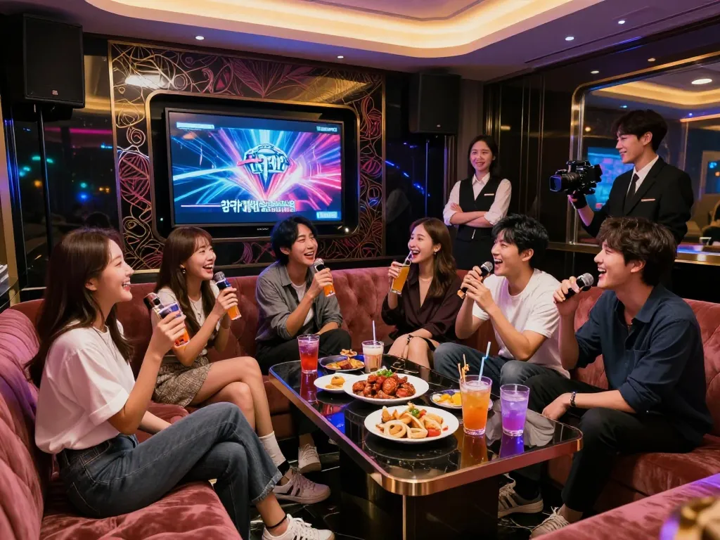 고급스러운 개인 노래방에서 친구들과 함께 강남가라오케의 활기찬 분위기를 경험하세요.