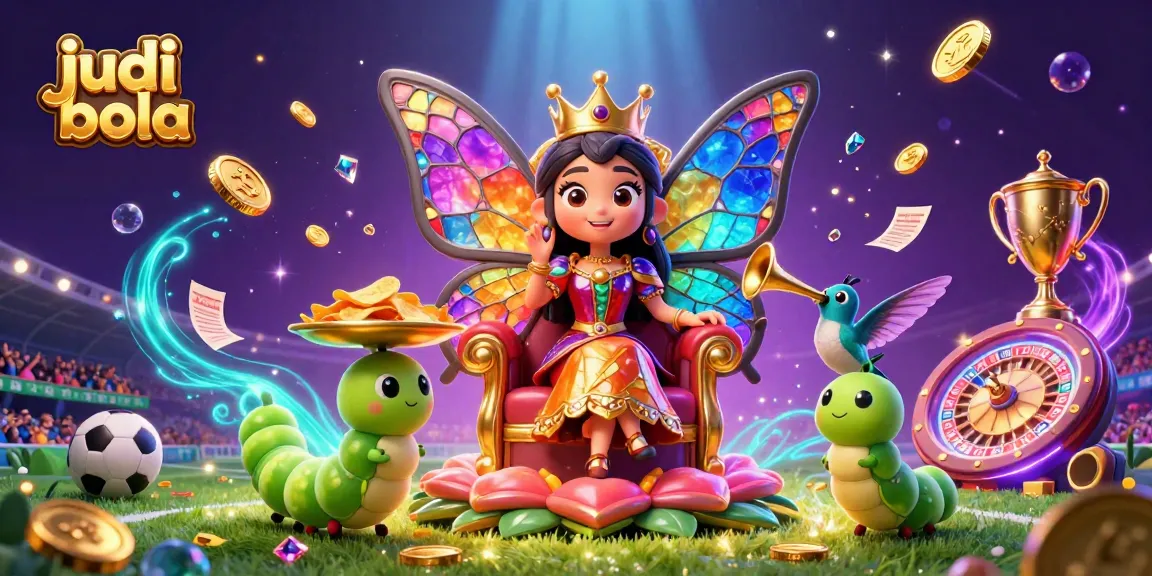 Engage in thrilling judi bola sports betting adventures with a colorful casino scene featuring a butterfly queen.