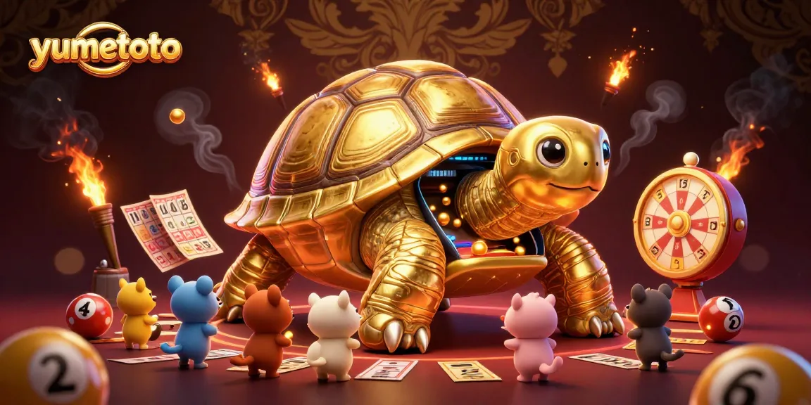 YUMETOTO memperlihatkan bola lotere dan kartu bingo dalam suasana bermain yang penuh warna.