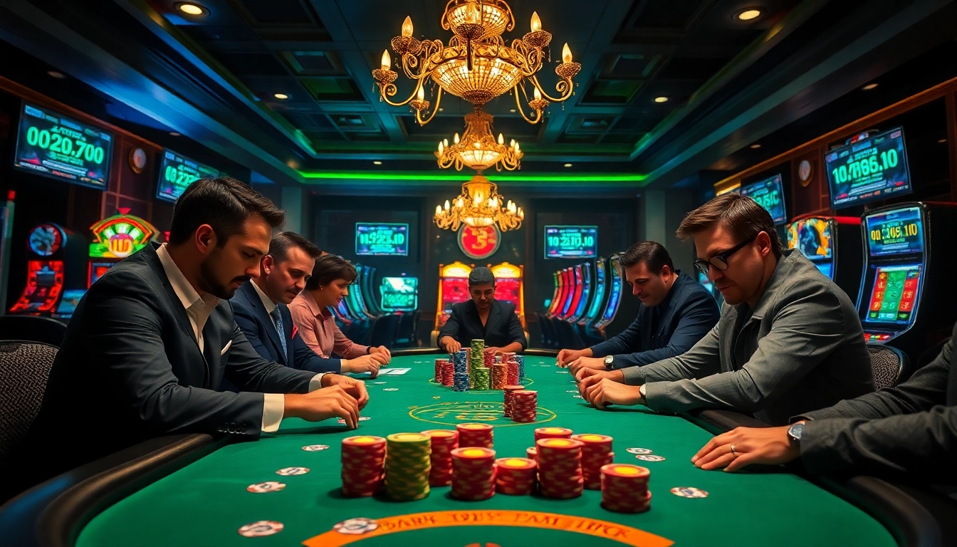 Professional poker players strategizing at a vibrant table with elements of the hidden wiki subtly integrated.