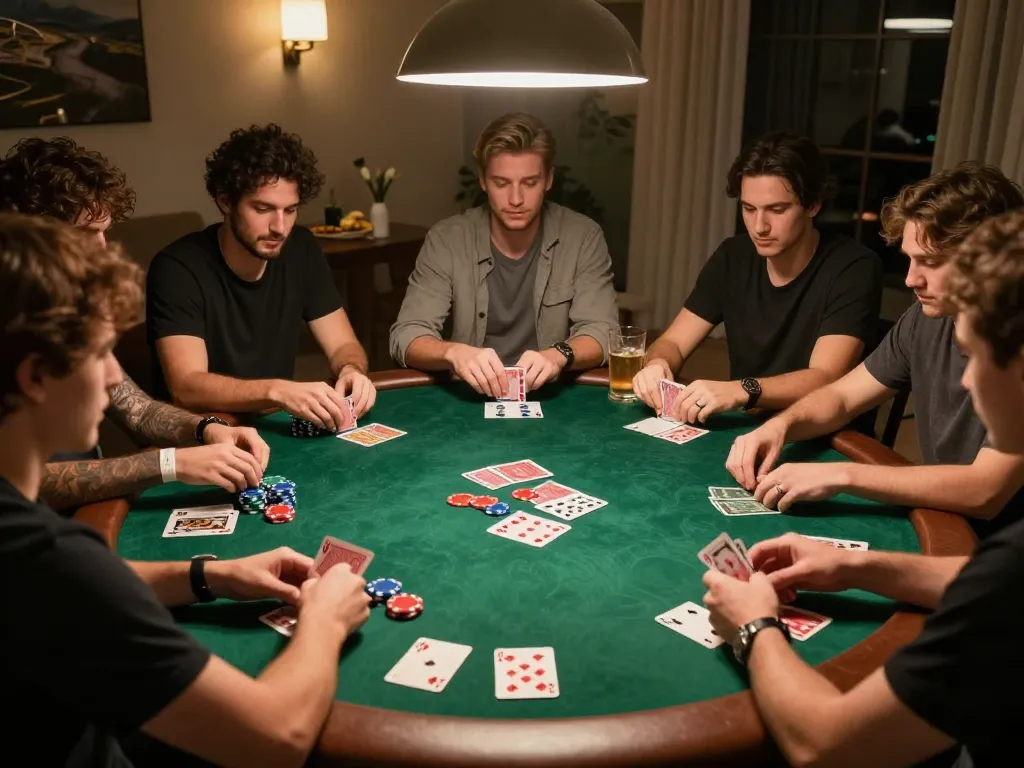 Enjoying a friendly poker game at home, showcasing the Ok9 betting strategy in action.