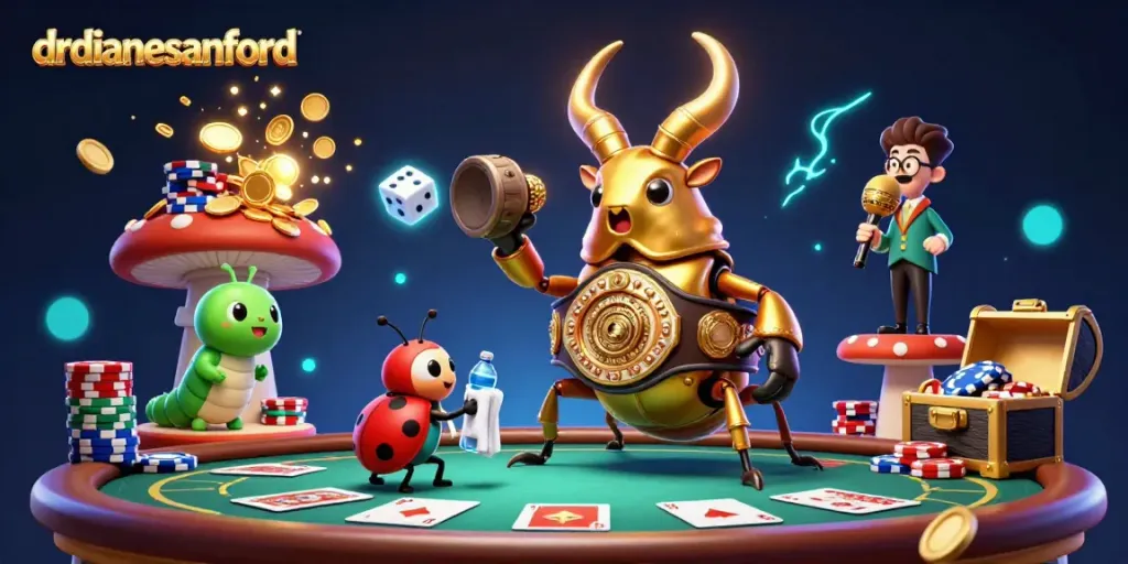 Engage with drdianesanford in this vibrant poker-themed 3D illustration bursting with excitement and detail.