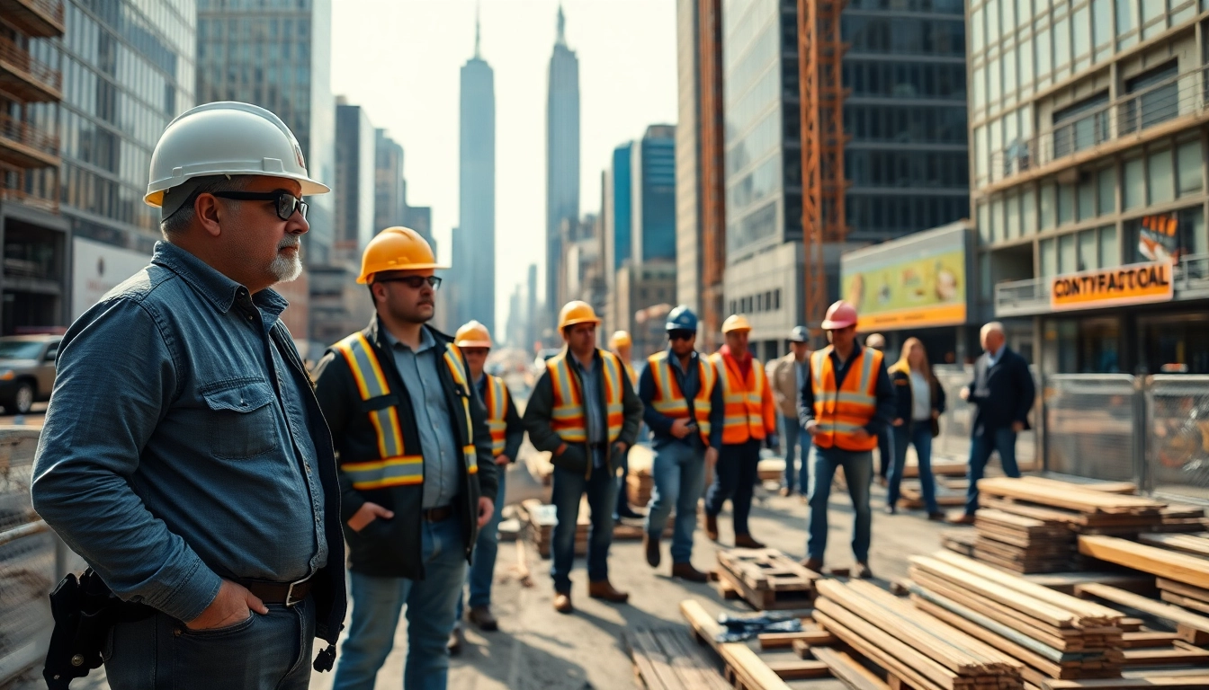 New York General Contractor managing a diverse crew on a vibrant construction site.