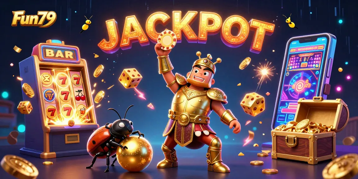 Engage with thrilling Fun79 gameplay featuring a victorious beetle hero and casino excitement.