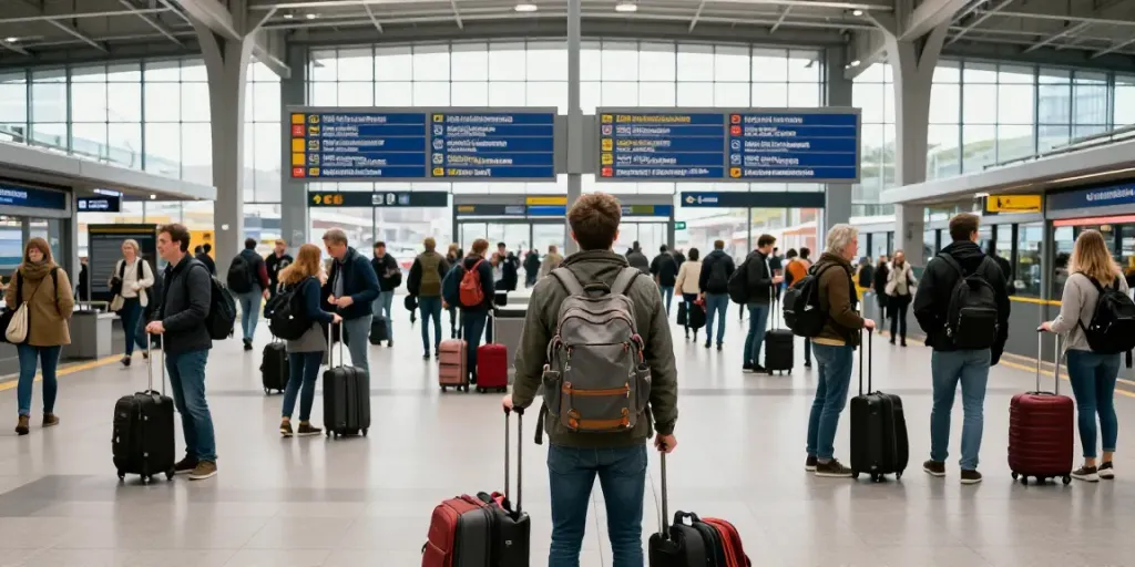 Transport Moldova Germania: așteptând autobuzul la o stație de transport europeană