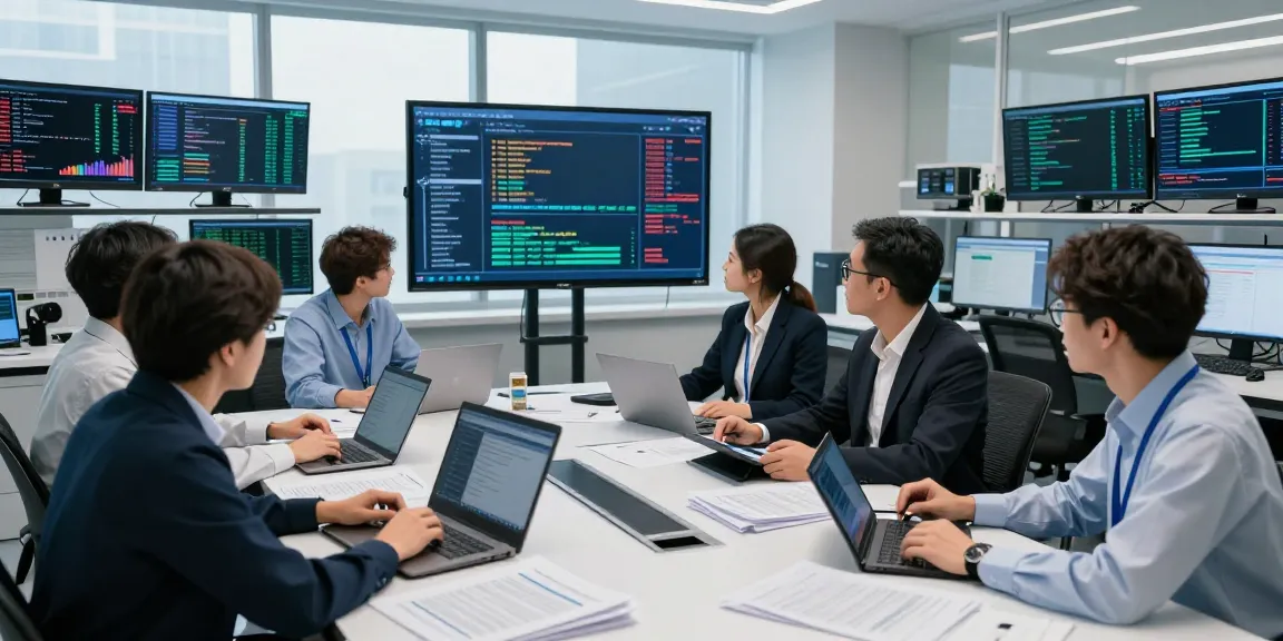 Analysts collaborating on financial crime intelligence strategies in a high-tech forensic lab.