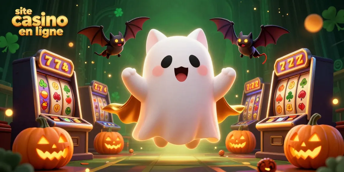 Visitez un site casino en ligne avec des symboles de machines à sous et un chat fantôme!