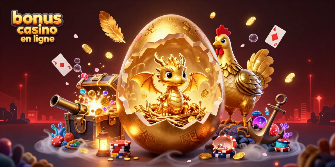 Bonus casino en ligne : découvrez un dragon en or entouré de jetons de poker et de trésors sous-marins.
