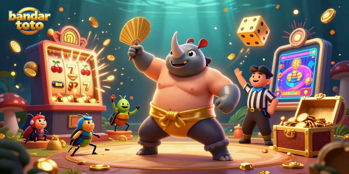 Experience big wins with bandar toto, featuring a beetle champion amidst a jackpot explosion.