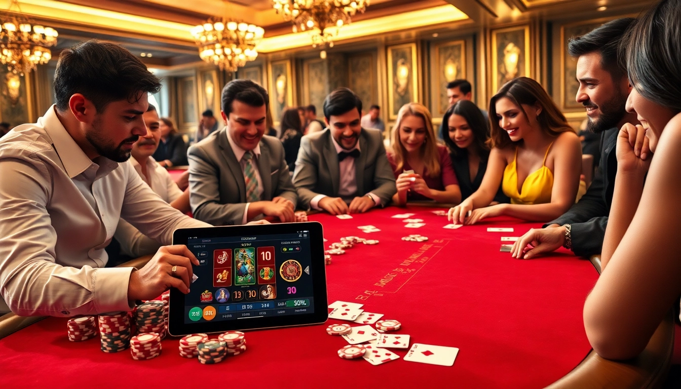 Scène de jeu en ligne engageante dans un casino en ligne luxueux avec du poker et un gameplay dynamique.