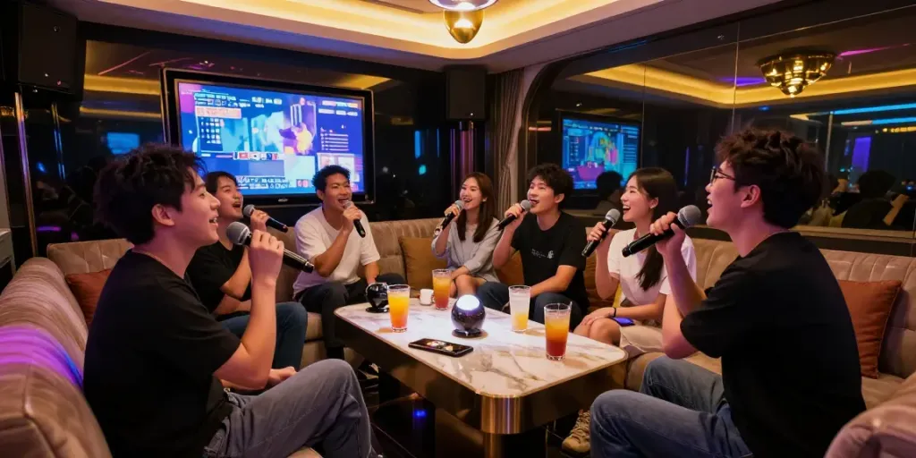 강남 달토에서 즐기는 고급스러운 가라오케 룸의 분위기