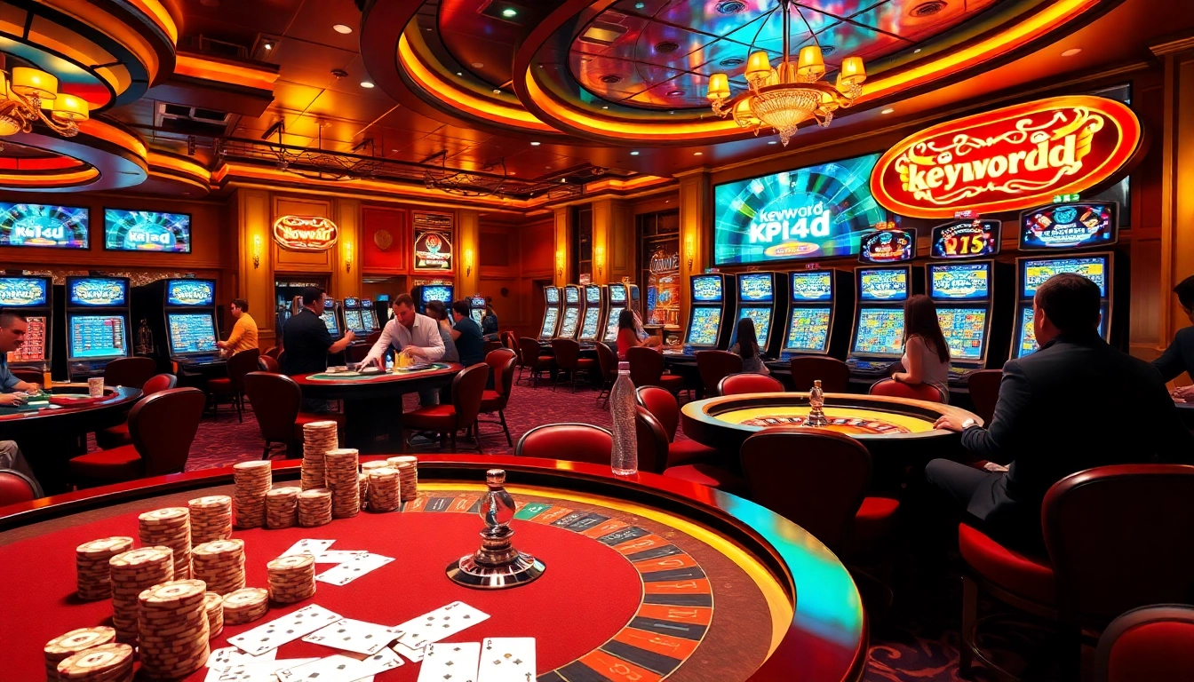 KPI4D players enjoying an upscale casino environment with poker tables and vibrant slot machines.