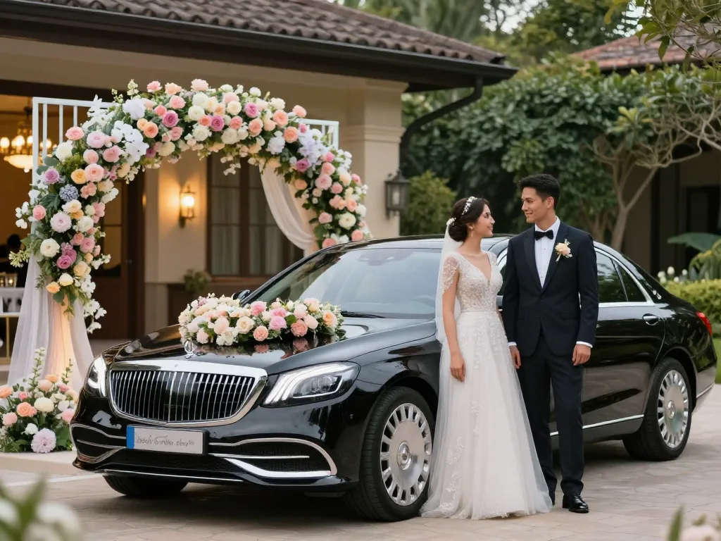 Trải nghiệm sự sang trọng khi thuê xe cưới Mercedes cho ngày đặc biệt của bạn với trang trí thanh lịch và những khoảnh khắc vui tươi.