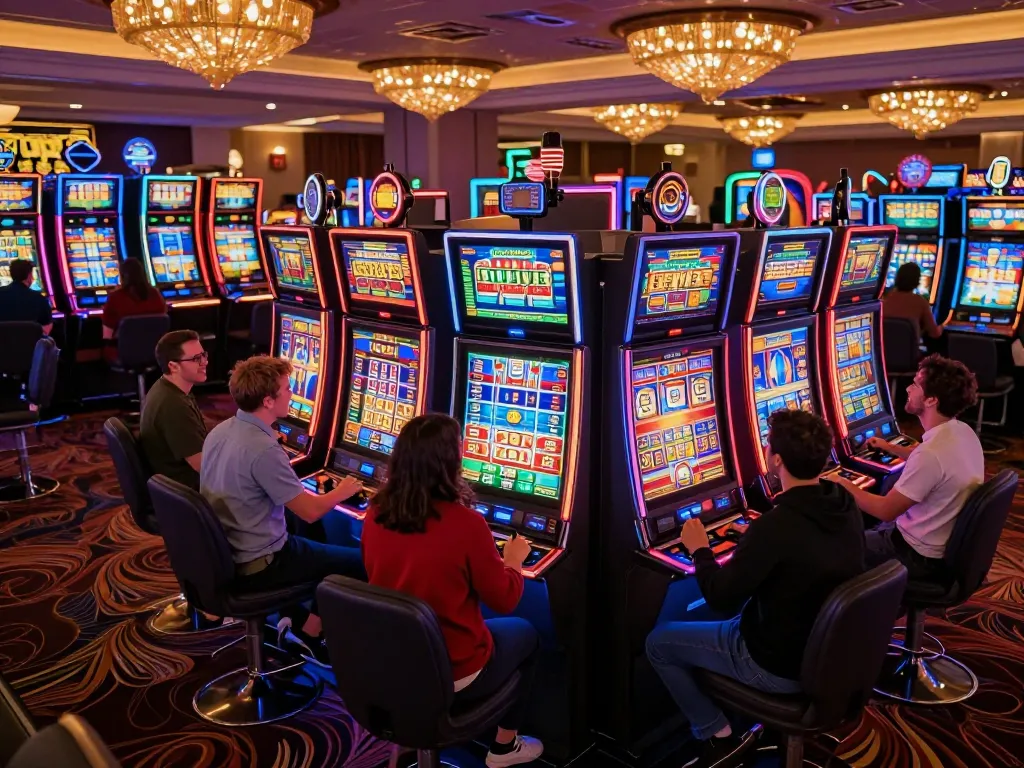 Engaged players enjoying slot gacor machines in a vibrant casino atmosphere full of excitement.