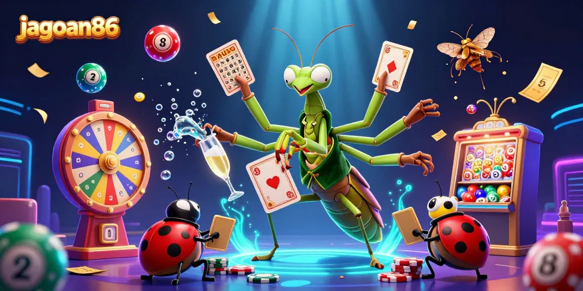 Experience the excitement of jagoan86 with a vibrant illustration showcasing fun casino elements.