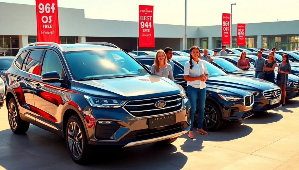 Buy a car options with diverse individuals enjoying their selections in a vibrant dealership.