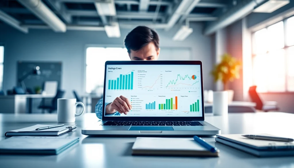 Analyze digital marketing data with a focus on 79king strategies in a modern office.