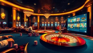 Experience the thrills of gambling at okfun com with a vibrant casino lounge filled with excitement and chance.