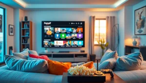 Enjoy thrilling shows on iron tv displayed in a cozy, modern living room.