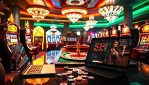 Experience the thrilling atmosphere of XX88 casino with colorful slot machines and roulette.