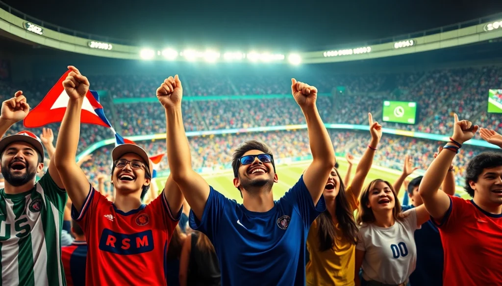 스포츠중계 중 열정적으로 응원하는 팬들의 모습