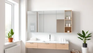 Präsentation des sonni Spiegelschrank im modernen Badezimmer mit integrierter Beleuchtung.