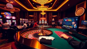 K88win players enjoying a thrilling casino experience with poker and slot machines.