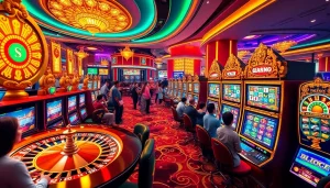 Play on the slot server kamboja no 1 showcasing vibrant slot machines and exciting gamers in action.