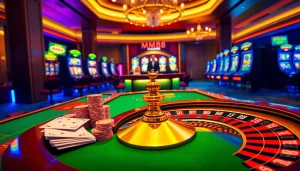 Engaging gameplay at https://mm88.press/, showcasing a vibrant casino scene with roulette and slot machines.