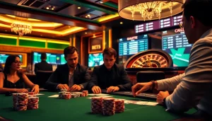 High-stakes poker scene at 67bett.com.br featuring focused players and vibrant chips.