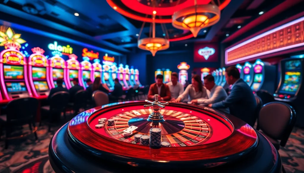 Experience excitement at rr88com with a vibrant casino table filled with players and poker chips.