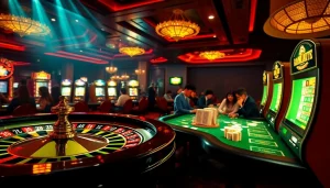 Engaging scene of players at the trang chủ rr88 casino with vibrant tables and thrilling slots.