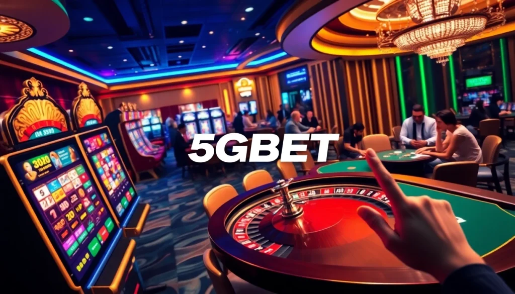Experience the excitement of the casino with the 5GBET Download showcasing a vibrant gaming atmosphere.