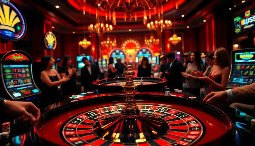 Experience the thrill of winning at rr88 com with energetic casino scenes featuring roulette and lively players.