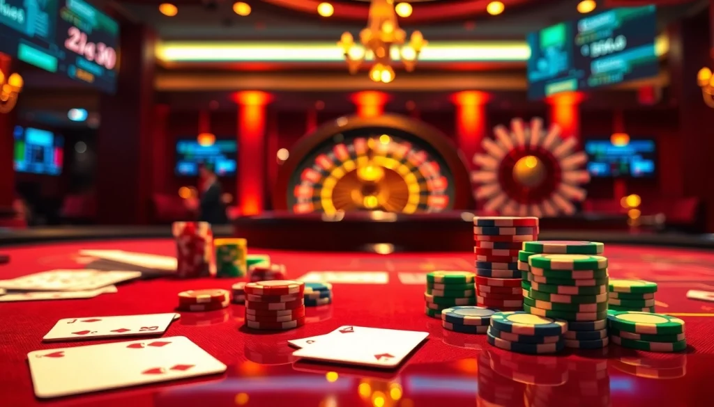 The thrilling lc88 game experience at a luxurious online casino with vibrant tables and cards.