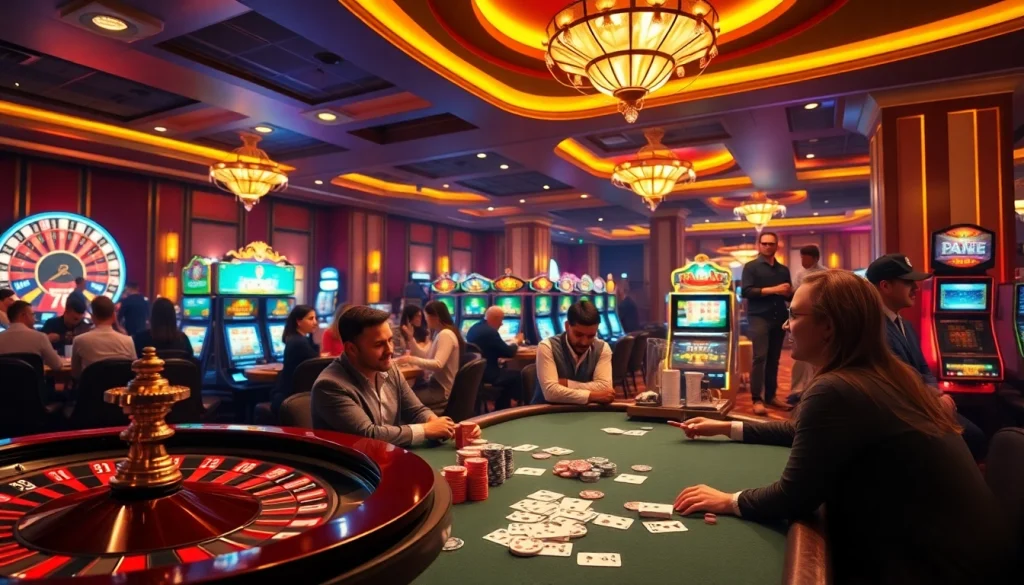 Exciting casino scene with players at a poker table showcasing 789BET gambling elements.